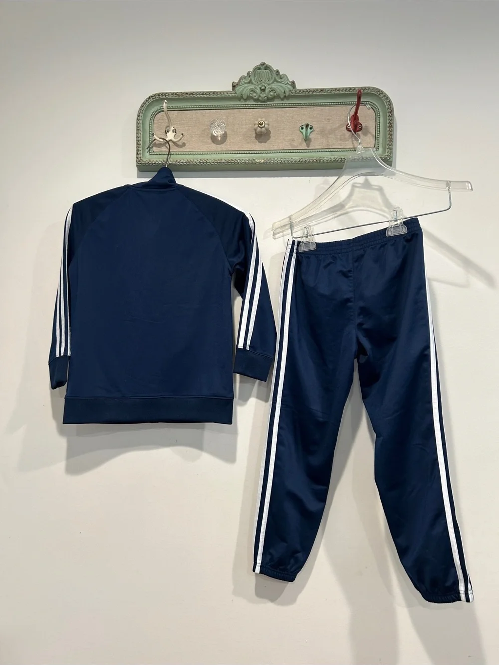 adidas Navy blue and White 3-Stripe Kids Track coaches Jacket & Pants set